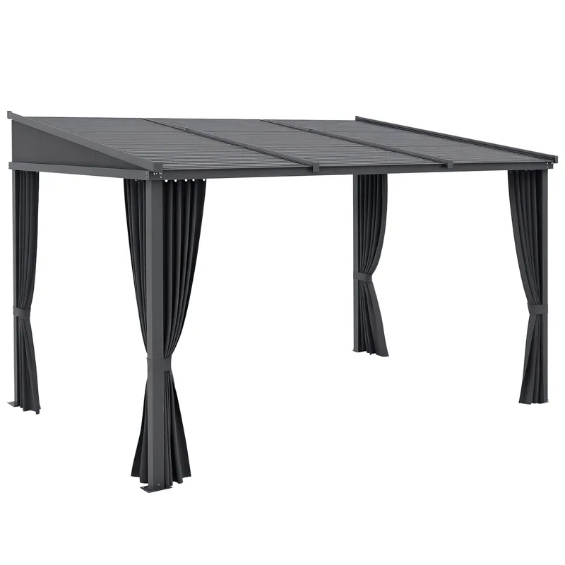 Outsunny Pergola 3,65 x 2,55 m Pavillon mit Schiebedach und Vorhängen, Terrassenüberdachung für Garten und Hof, Aluminium und Metall, dunkelgrau Aosom.de